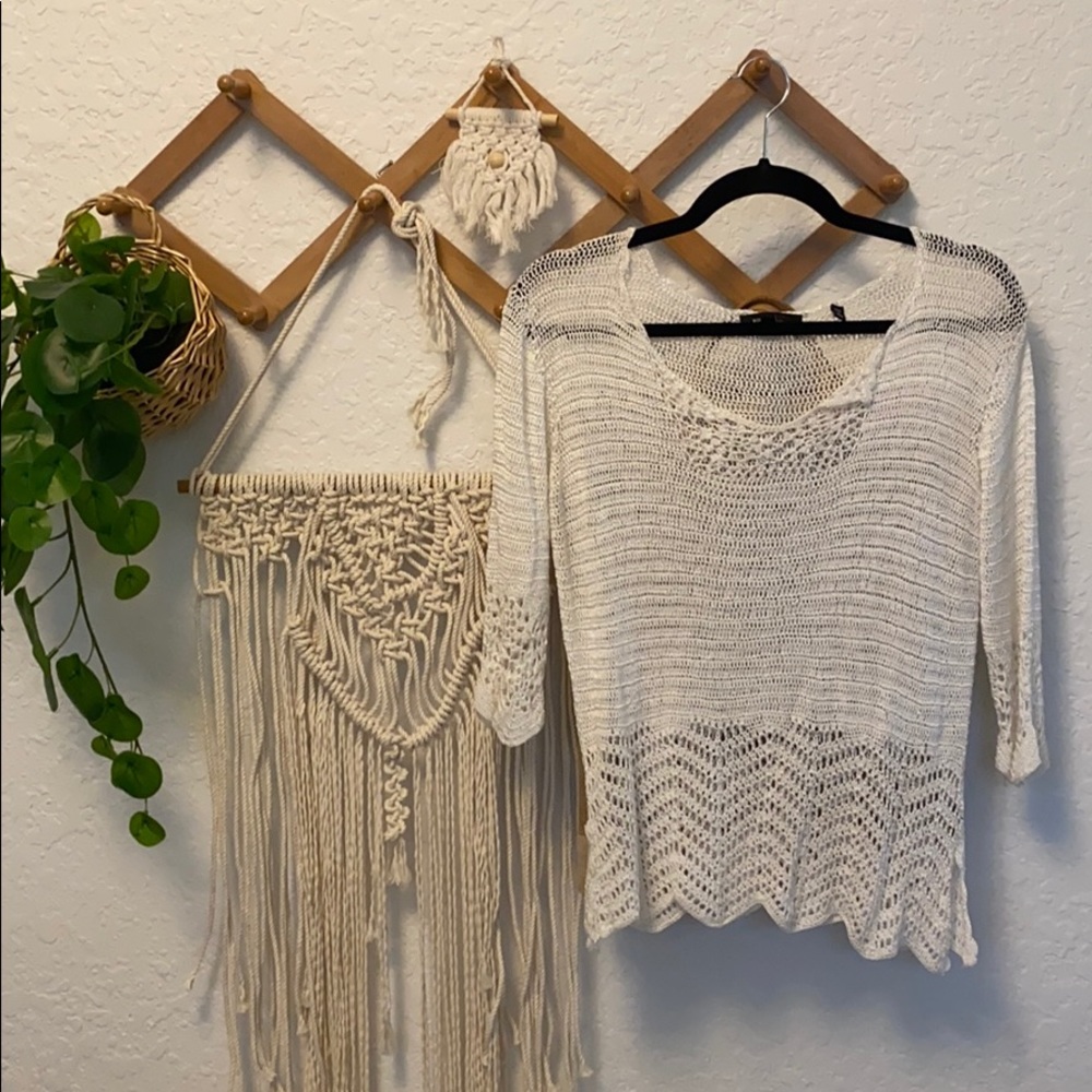 BCBGMaxazria Silk Crocheted Top